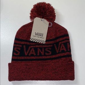 Red and black vans Pom beanie